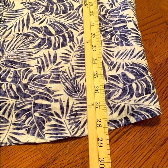 FREE LINE ATHENS Linen Shirt Men’s L/XL Short Sleeve Button Up Blue Leaf Print. - Picture 13 of 13